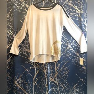 Michael Kors Asymmetrical White and Gold Long Sleeve